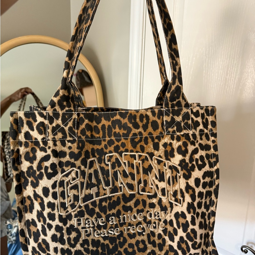 GANNI Brown Leopard Print Tote
